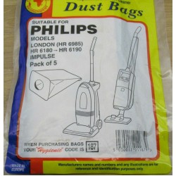 Мешки бумажные 5 шт. Philips 5030017011879 LONDON HR6985, HR6180-HR6190, IMPULSE, cod. 187 VAC187
